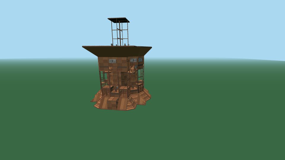 3D layout of 2X Bunker Trio Base, a Trio Rust base, seen in the planner